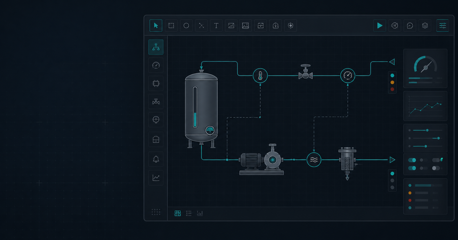 Design concept of a Pamaglawe process screen with a tank, pump, valve and measurements