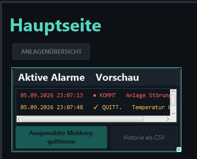 Design mode: sample events and two disabled buttons show the future layout.