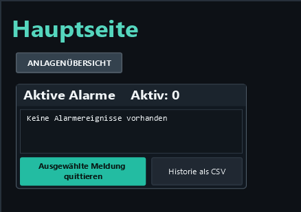 Play mode before the first event: active count 0, no history yet and both controls in their fixed positions.