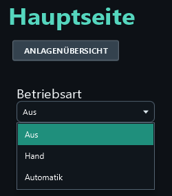Aus, Hand and Automatik can be selected in test mode. The image remains at its original size.
