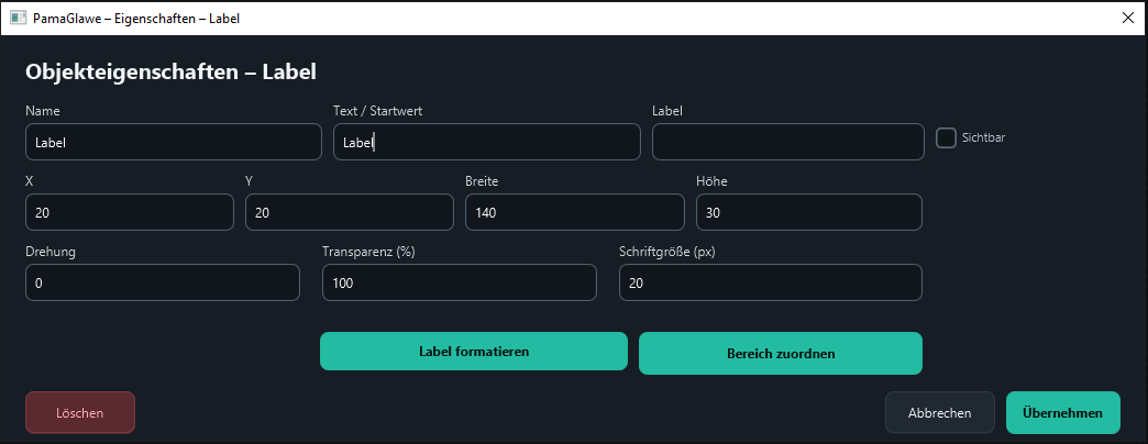 The new object’s initial settings. Text, width, height and font size will be adjusted for the heading.