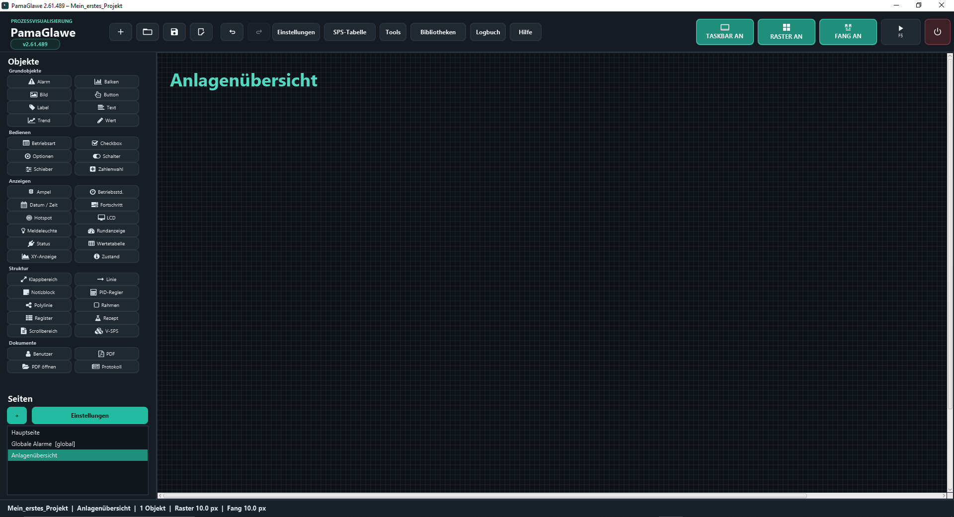 Result: Anlagenübersicht now contains a label with the page heading.