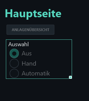 The new group has heading Auswahl and lists Aus, Hand and Automatik vertically.