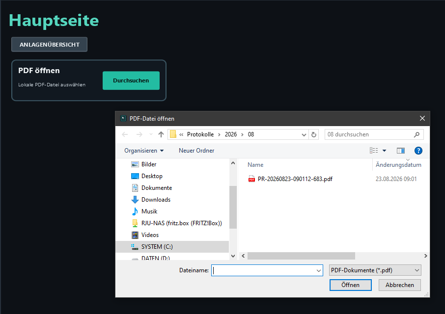 Browse opens the runtime file dialog, showing a report folder in this example.