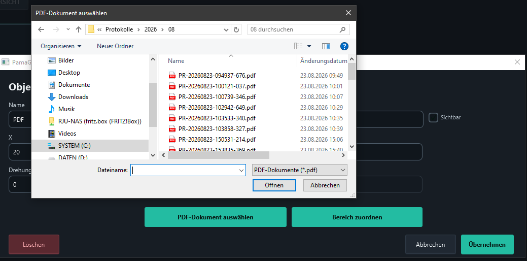 Select a PDF file in the file dialog.