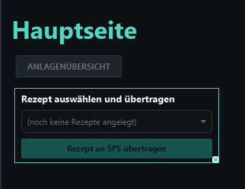 Empty recipe selector on the main page.