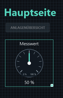 The newly placed gauge initially shows the example value 50 %.