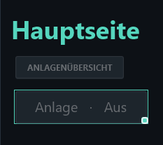 The new switch shows Anlage · Aus and is selected on the canvas.