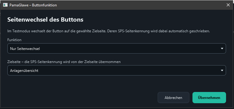 The caption alone does not choose the target: explicitly select Anlagenübersicht.