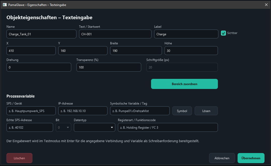 Text input with initial value CH-001 and visible label Charge.