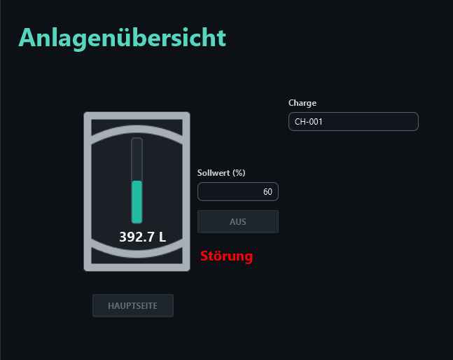 The prepared batch field on Anlagenübersicht.