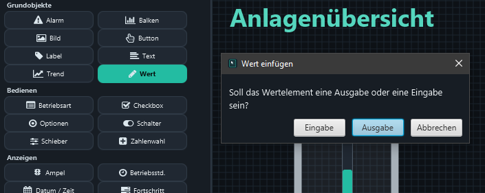 Choose Output (Ausgabe) for a numeric display.
