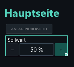 The new stepper has heading Sollwert and initial value 50 % between minus and plus.