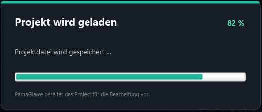 The heading says “Projekt wird geladen” even when creating a project. The message underneath names the current step.
